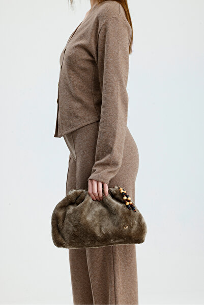 Çantacımstore Women's Drawstring Bag Mink Plush Fur