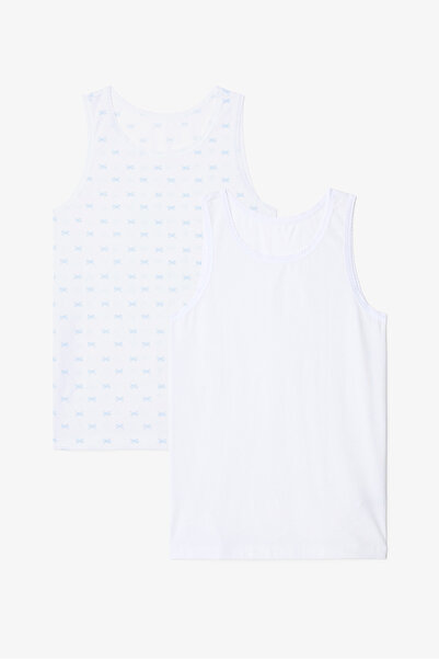 Penti Optical White Girls' Bow Ribbon Patterned Cotton 2-Piece Thick Strap Undershirt