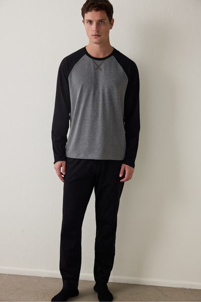 Penti Navy Blue Men's Long Sleeve Pajama Set