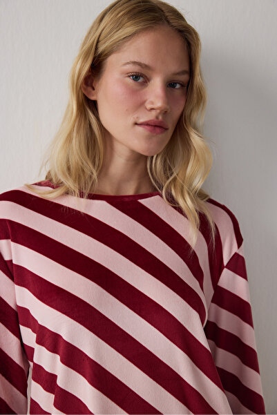 Penti Dusty Rose Winter Time Striped Crew Neck Pajama Set