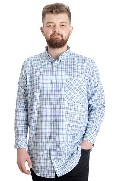 ModeXL Mode Xl Large Size Men's Shirt Plaid Long Sleeve 23300 Mint Green