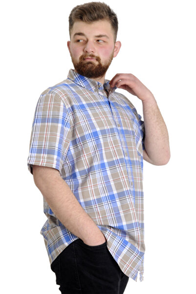 ModeXL Mode Xl Large Size Men's Shirt Plaid Short Sleeve 23301 Sand