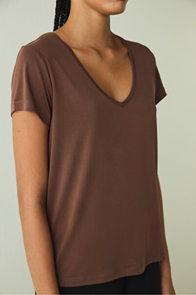 Penti Cappuccino V-Neck Short Sleeve Modal T-Shirt