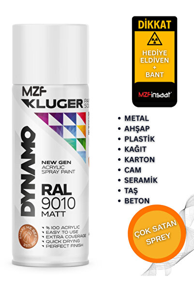 MZF KLUGER SPREY BOYA AHŞAP-METAL-PLASTİK- RÜTUŞ- BOYASI Ral 9010 Mat Beyaz