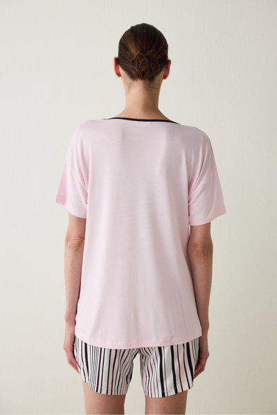 Penti Aging Light Pink Collagen Effect V-Neck Short Sleeve Shorts Pajama Set