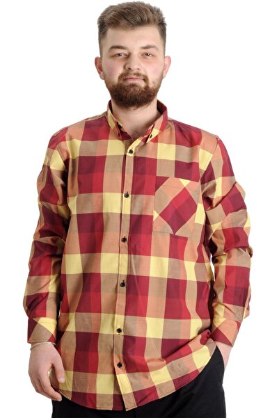 ModeXL Mode Xl Large Size Men's Shirt Plaid Long Sleeve 23300 Yellow