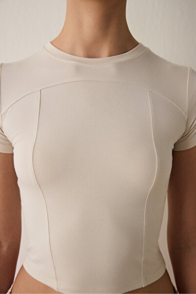 Penti Beige Crew Neck Short Sleeve Slim Fit Modal T-Shirt