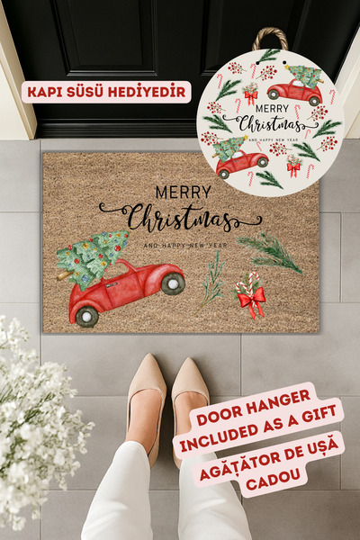 Dormot Μοντέρνα ψηφιακή εκτύπωση Χριστουγεννιάτικη, Πρωτοχρονιάτικη, Πρωτοχρονιάτικη σφουγγαρίστρα και στολίδι πόρτας - Kapi onu Paspasi