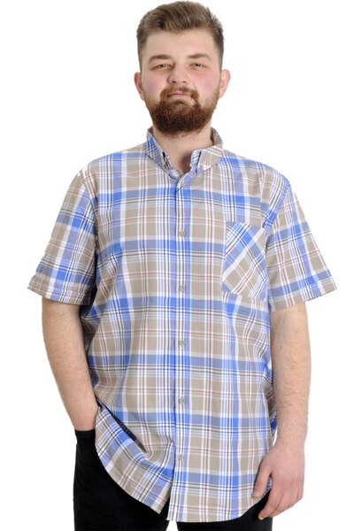 ModeXL Mode Xl Large Size Men's Shirt Plaid Short Sleeve 23301 Sand