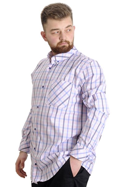 ModeXL Mode Xl Large Size Men's Shirt Plaid Long Sleeve 23300 Cream