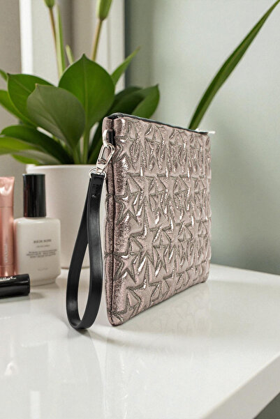 Ecrou Star Patterned Portfolio & Clutch Bag Wallet with Detachable Wrist Strap Zippered 30×19cm