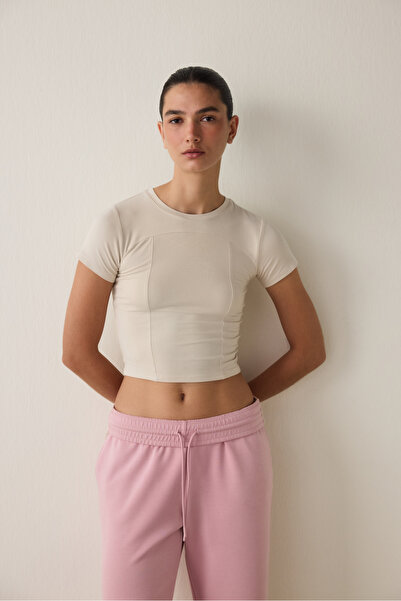 Penti Beige Crew Neck Short Sleeve Slim Fit Modal T-Shirt