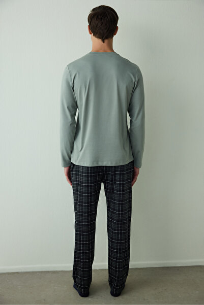 Penti Move férfi szlogennel nyomtatott, hosszú ujjú pamut pizsama szett