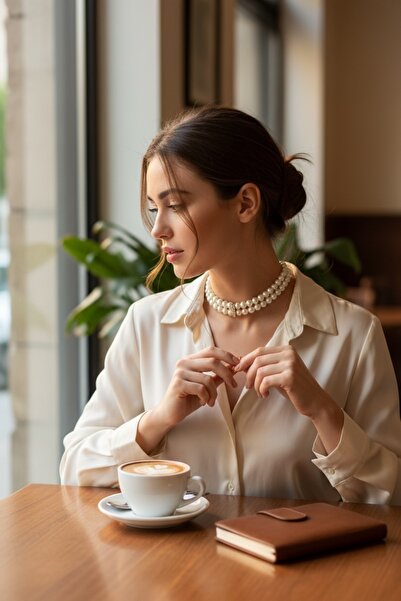 FAYRA ACCESSORIES Kristal Taşlı İnci Tasma Kolye
