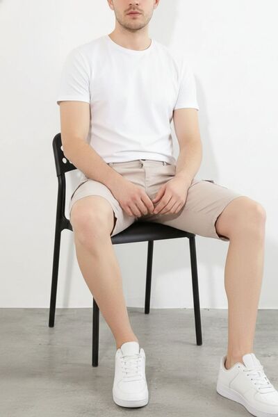 comstar Men's Cargo Pocket Gabardine Stretchy Tight Cream Capri Shorts