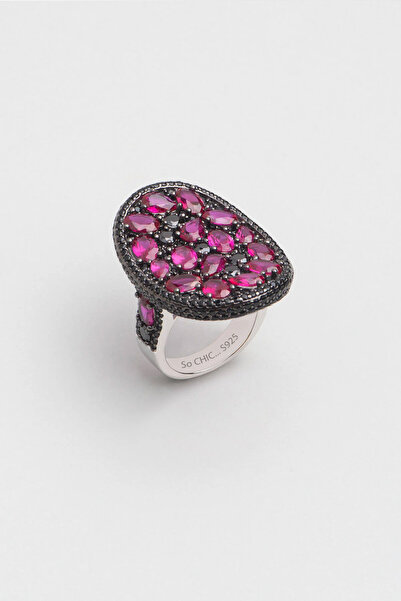 So CHIC... Created Ruby Taşlı 18 Ayar Beyaz Altın Kaplama Gümüş Tasarım Yüzük