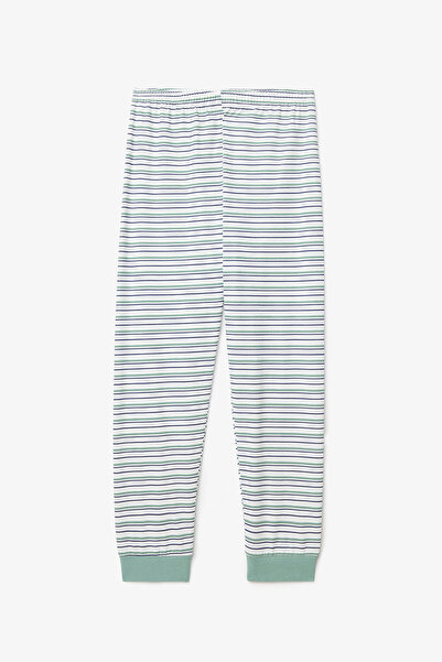 Penti Off-White Jungen-Pyjama-Set mit langen Ärmeln aus gestreifter Baumwolle mit kleinem Truck-Motiv, 2-teilig