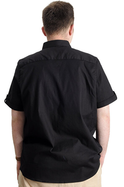 ModeXL Mode Xl Чоловіча сорочка великого розміру з габардину One Cıty 23307 Чорна