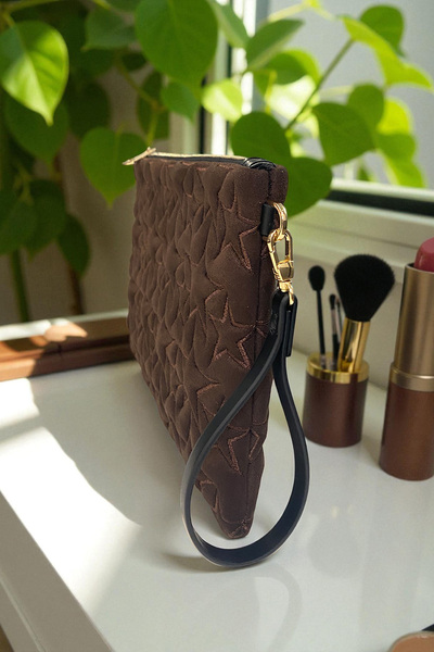 Ecrou Star Patterned Brown Suede Portfolio Bag