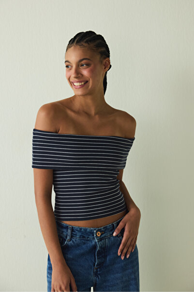 Penti Cupsecret Self-Padded Striped Foldable Madonna Collar Sleeveless Slim Fit Top