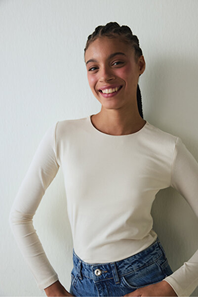 Penti Beige Crew Neck Slim Fit Long Sleeve Top