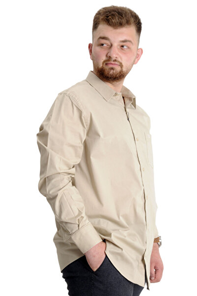 ModeXL Mode XL Large Size Men's Classic Pocket Shirt Lycra 20350 Beige