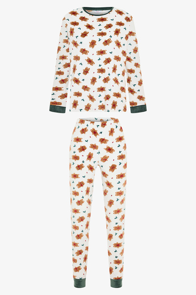 Penti Off-White Gingerbread Crew Neck Long Sleeve Pajama Set