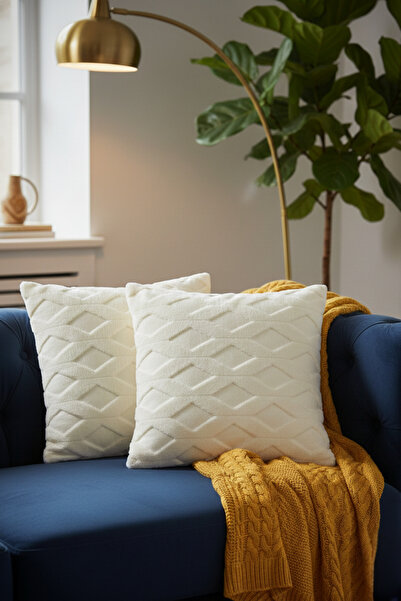 Shadro Textile 2'li Tüylü Ve Desenli Kırlent Kılıfı | 45x45 Cm Şık Ve Konforlu Dekoratif Yastık