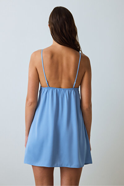 Penti Blue Luna Lace V-Neck Satin Nightgown