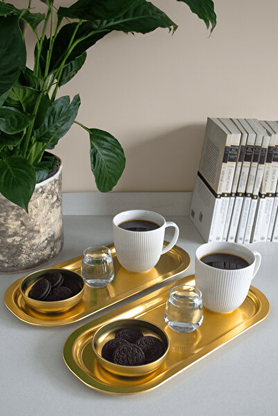 Sarkap Home 2'li Oval Sunumluk Tepsi - Gold