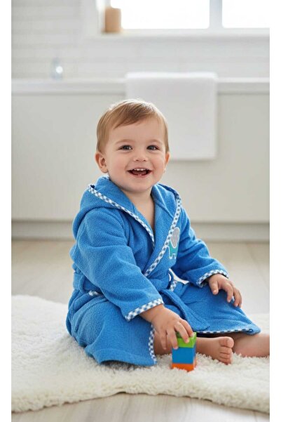 Alpar Tekstil منشفة قطنية بغطاء للرأس ناعمة للفتيات والفتيان باللون الأزرق / الفيل