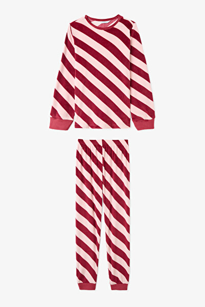 Penti Dusty Rose Girls' Striped Long Sleeve Pajama Set