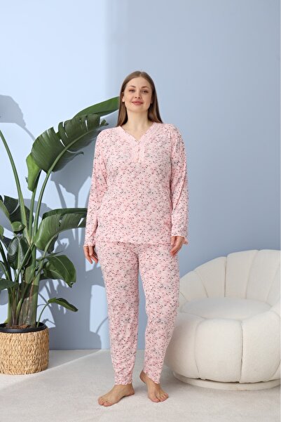 lindros Your Favorite Pink: Plus Size Patterned Long Sleeve Pajama Set (2Xl-5Xl) - a Touch of Tranquility