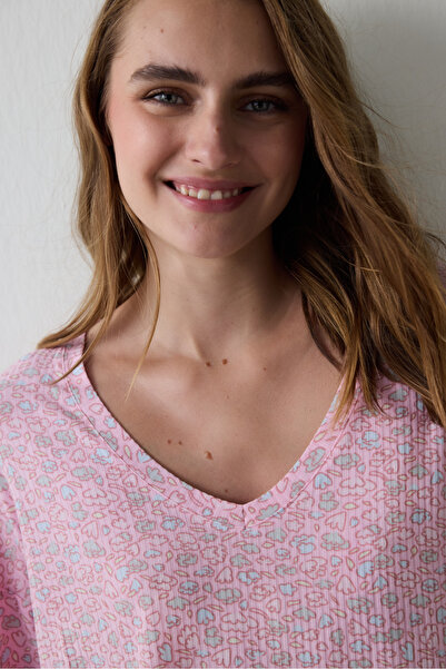 Penti Světle růžový top Not Today s květinovým vzorem a dlouhým rukávem na spaní