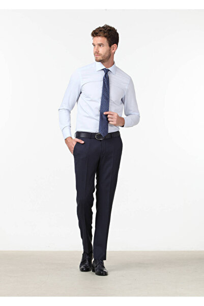 Ramsey Ανοιχτό μπλε ίσιο πουκάμισο με κανονική εφαρμογή, υφαντό κλασικό βαμβακερό πουκάμισο