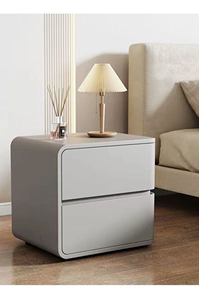 Raffine Modern High Gloss Nightstand Left Side Bedside Table, 2-Drawer Solid Wood, 45x40x45 cm