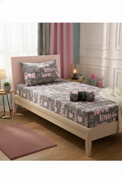 Home طقم ملاءات سرير مطاطية فردية من Love Desen مقاس 200 × 100 سم
