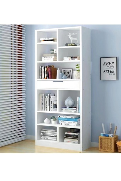 Raffine Modern Multi-Tier Vertical Bookshelf with Drawer, 50x20x180 cm
