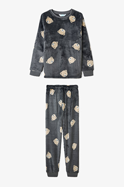 Penti Broken Gray Boy's Bear Patterned Long Sleeve Pajama Set