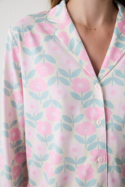 Penti Floral Shirt Collar Long Sleeve Cotton Pajama Set