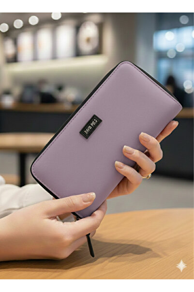 PurpleART Women's Lilac Printed Zipper Polo Embroidered Large Size Horizontal Wallet 10X20Cm