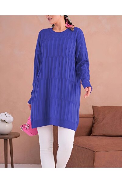 Modamorfo Round Neck Thick Striped Loose Knitwear Tunic -Saks