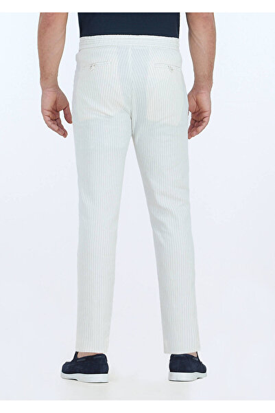 Ramsey Ecru Striped Woven Jogging Fit Casual Linen Blended Pants