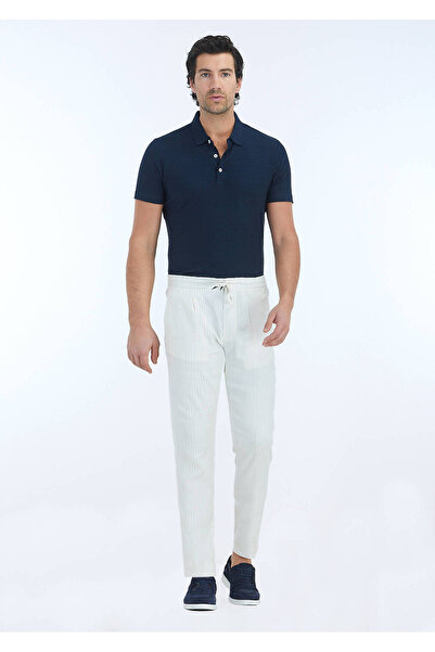 Ramsey Ecru Striped Woven Jogging Fit Casual Linen Blended Pants