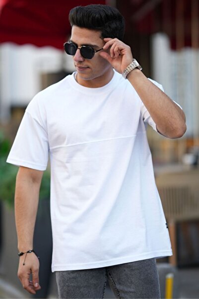 comstar Men's Oversize Stitching Mark Basic Short Sleeve White T-Shirt