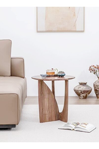 C&C Home Modern Multifunction Geometric Design Solid Wood Round Coffee/Side Table, 50x50 cm