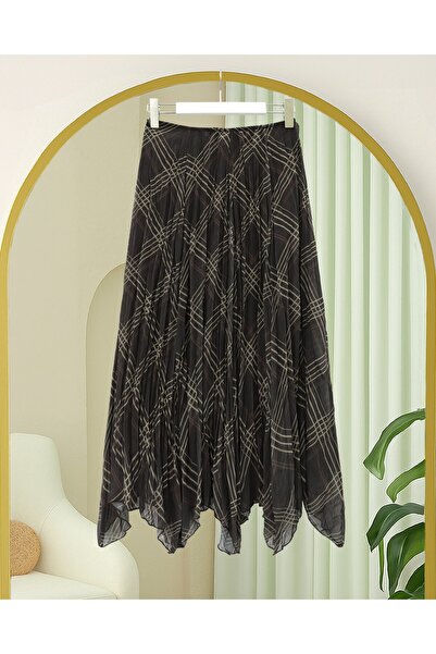 Modamorfo Skirt Asymmetrical Cut Lined Chiffon Skirt - Brown