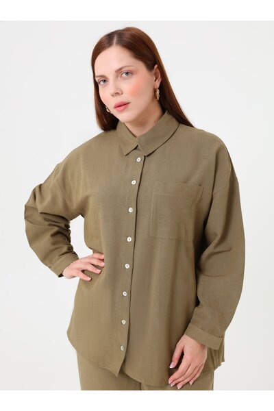ALİA Shirt Pants Plus Size Double Set - Khaki -