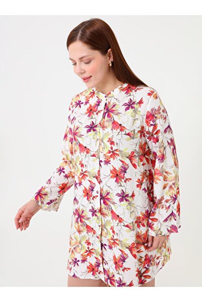 ALİA Floral Patterned Plus Size Tunic - Pink - Alia