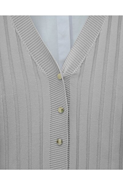 Modamorfo Metal Buttoned Slit Sweater Cardigan - Gray